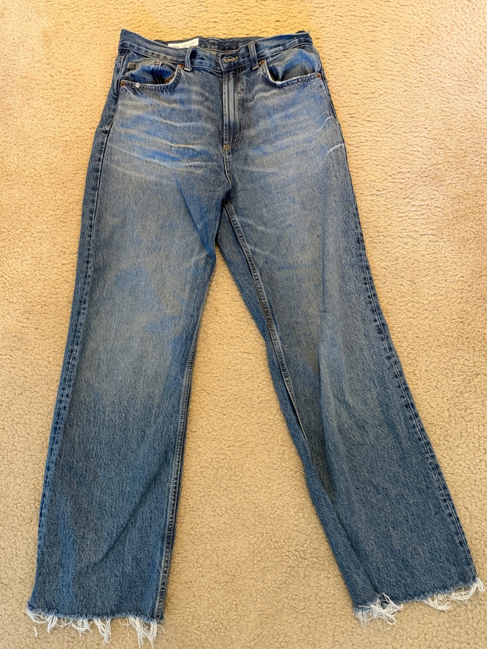 Zara Medium Blue High Rise Straight Leg Denim Jeans
